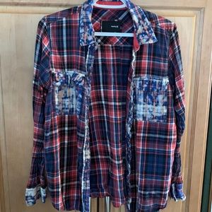 Hurley red and blue plaid long sleeve button up shirt